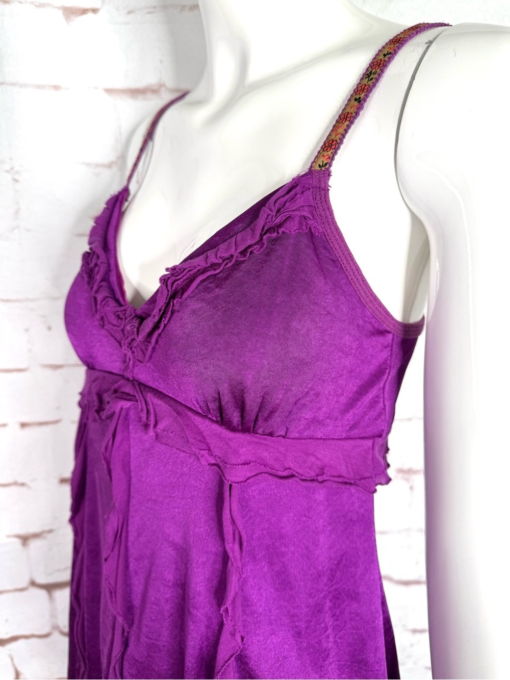 VINTAGE FREE PEOPLE Y2K Purple V-Neck Adjustable Strap S/P Babydoll Camisole - Picture 9 of 14
